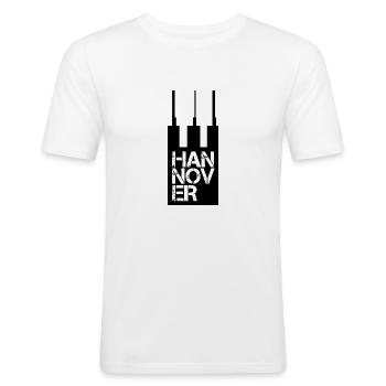 HANNOVER // Heizkraftwerk - Männer Slim Fit T-Shirt - Weiß - Vorne - Nik (191cm)