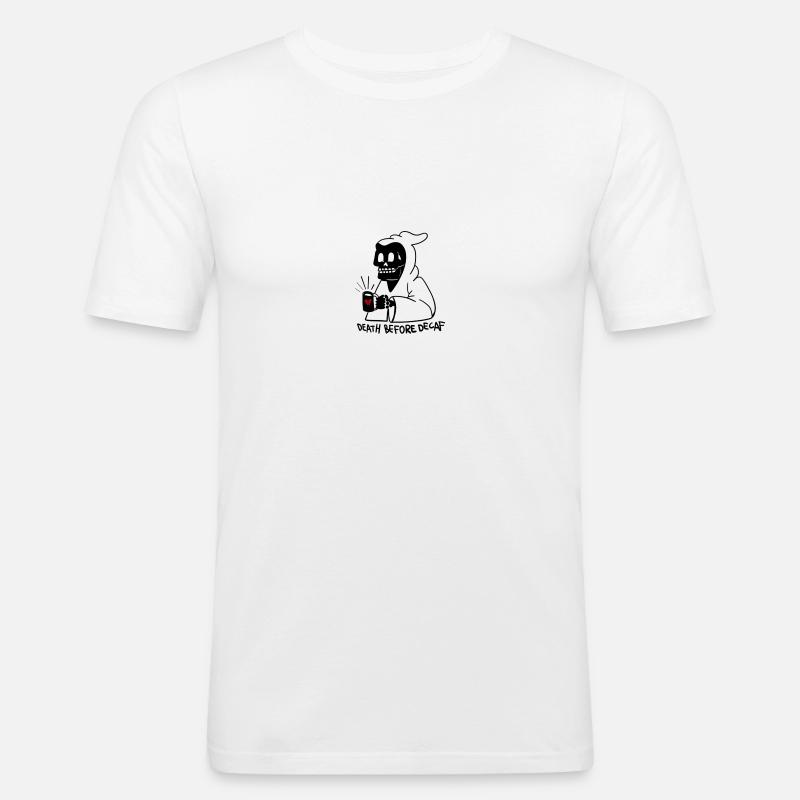 death before decaf - Männer Slim Fit T-Shirt - Weiß