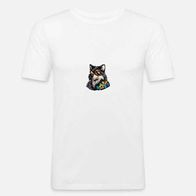 Wolf Comic Cool Sommer - Männer Slim Fit T-Shirt - Weiß