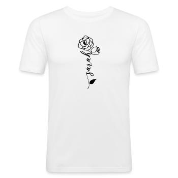Sarah Nom Prénom Nom Fleur - T-shirt près du corps Homme - blanc - Devant - Nik (191cm)