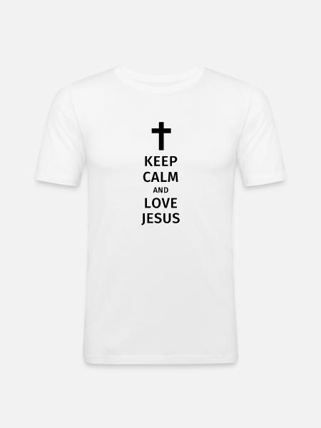 keep calm and love jesus - Mannen slim fit T-shirt - wit