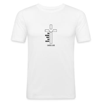 | Christliche Kleidung | Glaube - Männer Slim Fit T-Shirt - Weiß - Vorne - Nik (191cm)