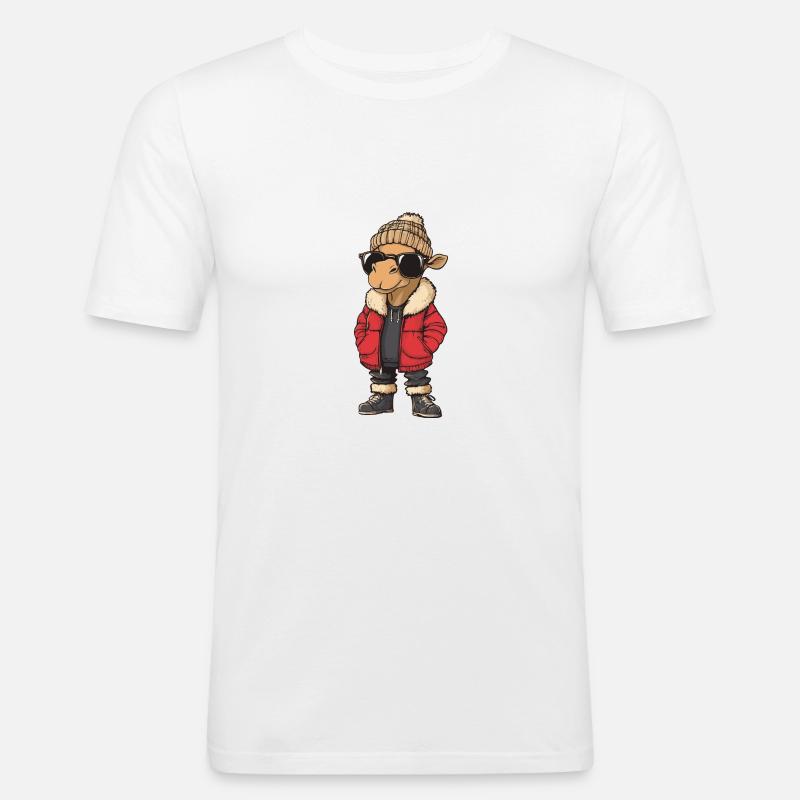 Kamel Winter Comic - Männer Slim Fit T-Shirt - Weiß