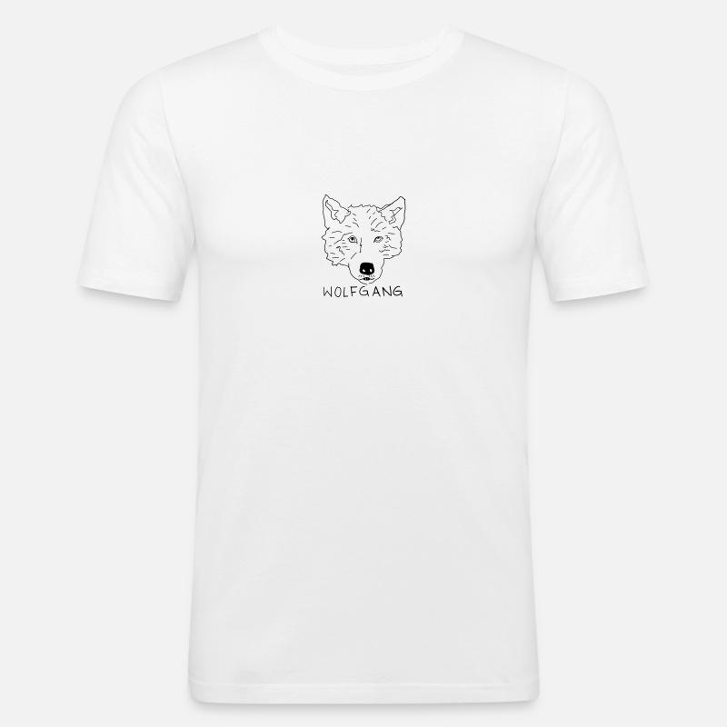 Wolfgang Wolf Schwarz - Männer Slim Fit T-Shirt - Weiß