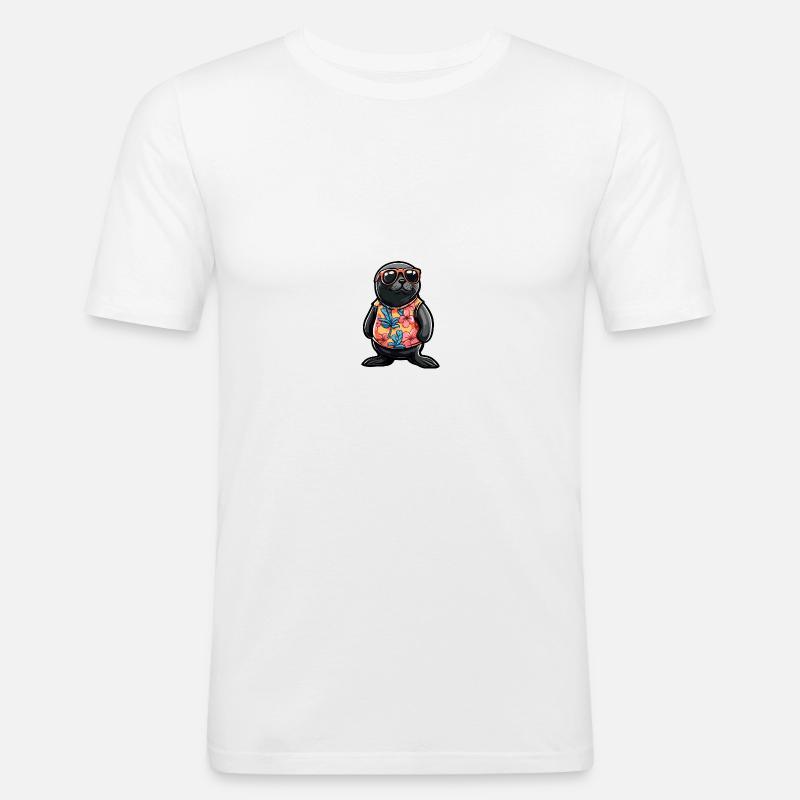 Robbe Tier Cool Sommer - Männer Slim Fit T-Shirt - Weiß