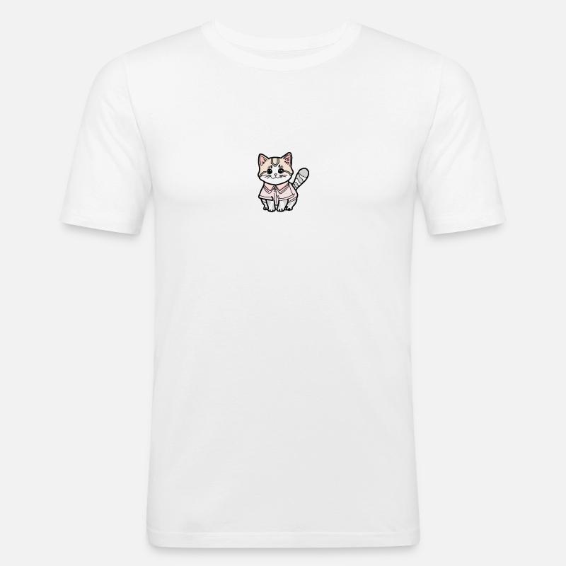 Katze mit Pulli - Männer Slim Fit T-Shirt - Weiß