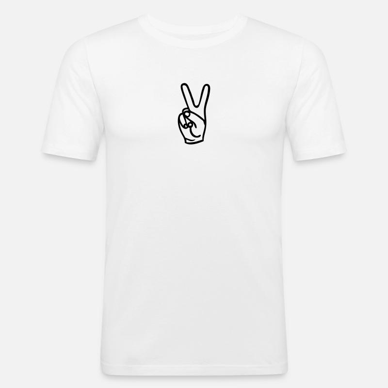 Friede "Peace-Zeichen" zwei Finger - Männer Slim Fit T-Shirt - Weiß