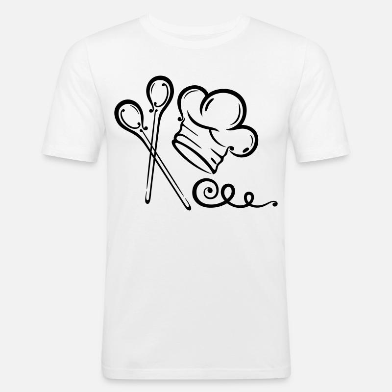 Cooking cap, cook, kitchen, cooking spoon - Men's Slim Fit T-Shirt - white