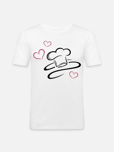 Koch, Kochmützen Logo mit drei Herzen. - Männer Slim Fit T-Shirt - Weiß