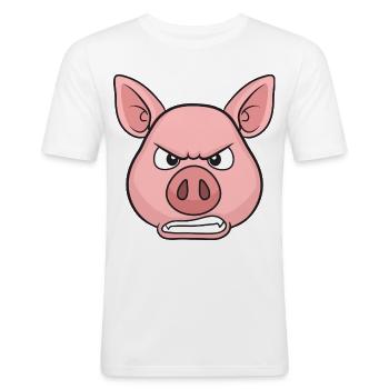Angry Pig Cartoon Stare - Men's Slim Fit T-Shirt - white - Front - Nik (191cm)