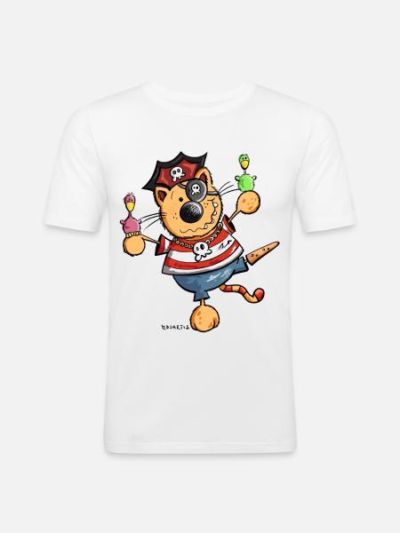 Pirate cat - Men's Slim Fit T-Shirt - white