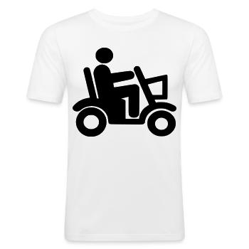 Scooter de mobilité, Fauteuil roulant, Roller, Handicapé # - T-shirt près du corps Homme - blanc - Devant - Nik (191cm)