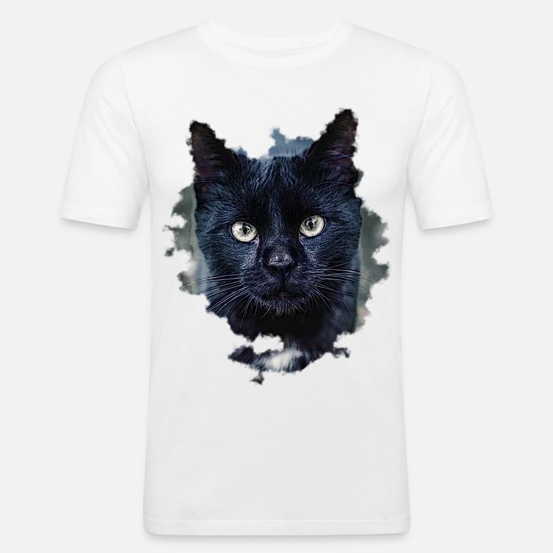 gatto nero/ gatto nero - Maglietta aderente da uomo - bianco