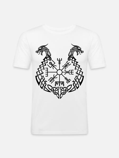 Black dragon and Viking compass - Men's Slim Fit T-Shirt - white