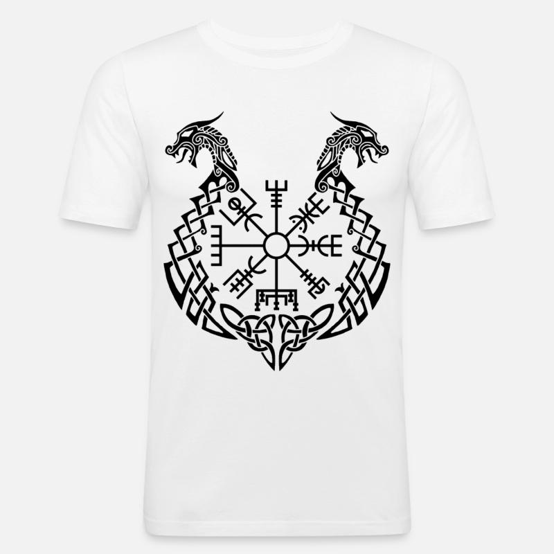 Schwarzer Drache und Wikingerkompass - Männer Slim Fit T-Shirt - Weiß