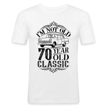 70e verjaardag Classic - Mannen slim fit T-shirt - wit - Voor - Nik (191cm)