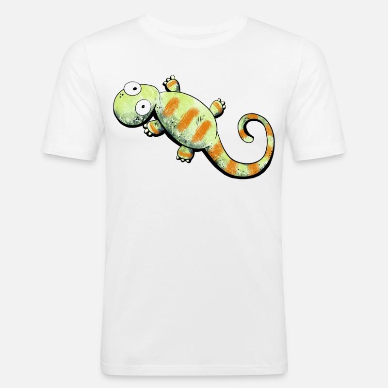 Happy Gecko I Echse - Männer Slim Fit T-Shirt - Weiß