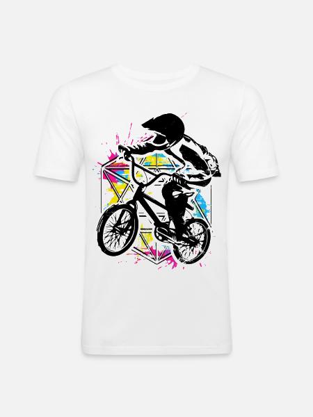 Bmx Racing Retro Bunt - Bmx Fahrrad - Bmx Cykel - Herre Slim Fit T-Shirt - hvid