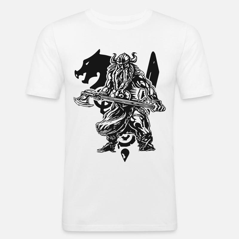 Valhalla - Viking - Wikinger mit Axt - Männer Slim Fit T-Shirt - Weiß
