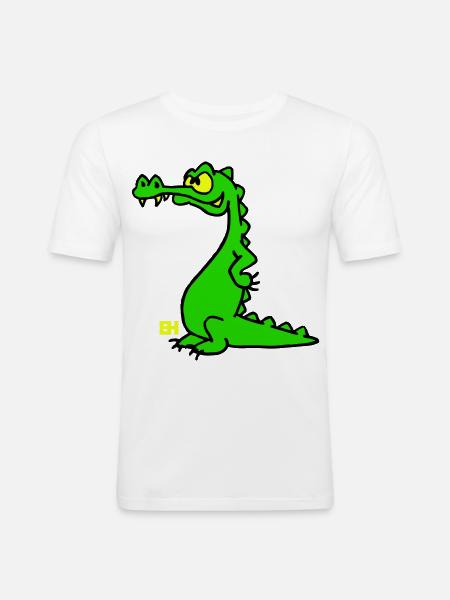 Smiling Crocodile, dreifarbiges Design - Männer Slim Fit T-Shirt - Weiß