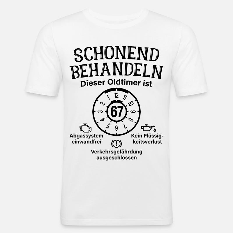 67. Geburtstag Schonend Behandeln Oldtimer Ist 67 - Männer Slim Fit T-Shirt - Weiß