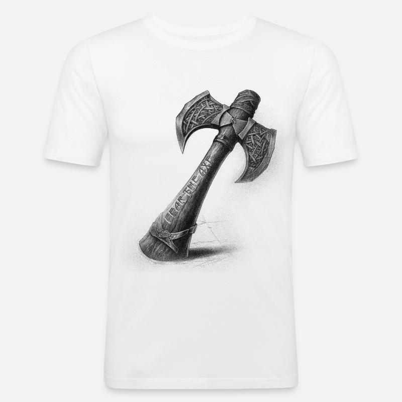 Fear the axe Wikinger Axt - Männer Slim Fit T-Shirt - Weiß