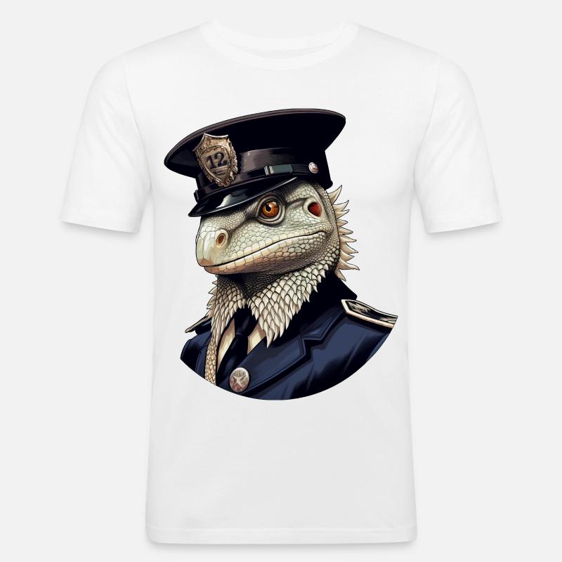 Polizei Eidechsen - Männer Slim Fit T-Shirt - Weiß