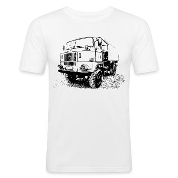W50 Klassiker - Männer Slim Fit T-Shirt - Weiß - Vorne - Nik (191cm)