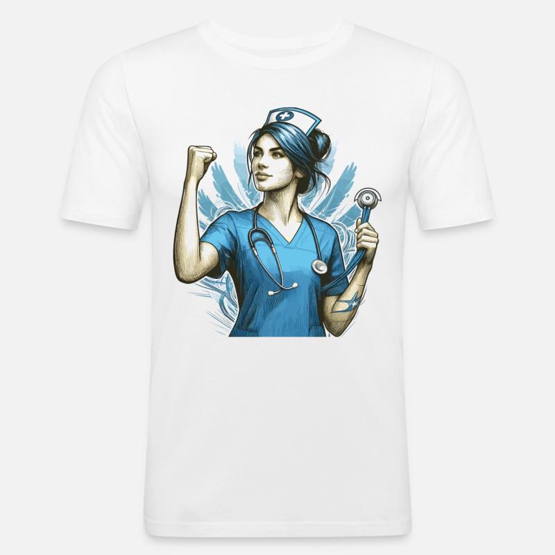 Krankenschwester Siegespose Geschenk - Männer Slim Fit T-Shirt - Weiß