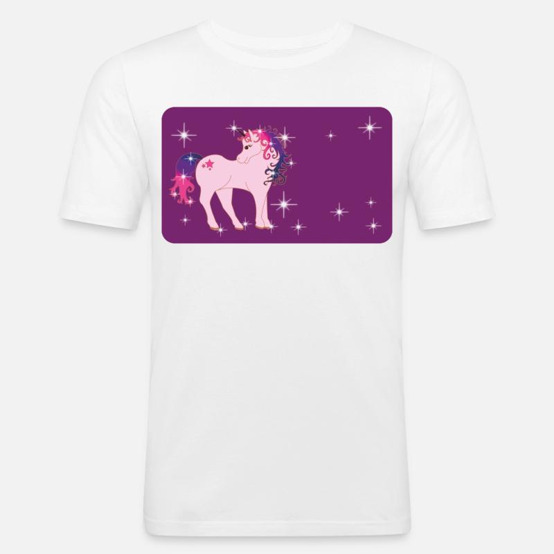 Fantasy Einhorn mit Sternchen - lila  - Männer Slim Fit T-Shirt - Weiß