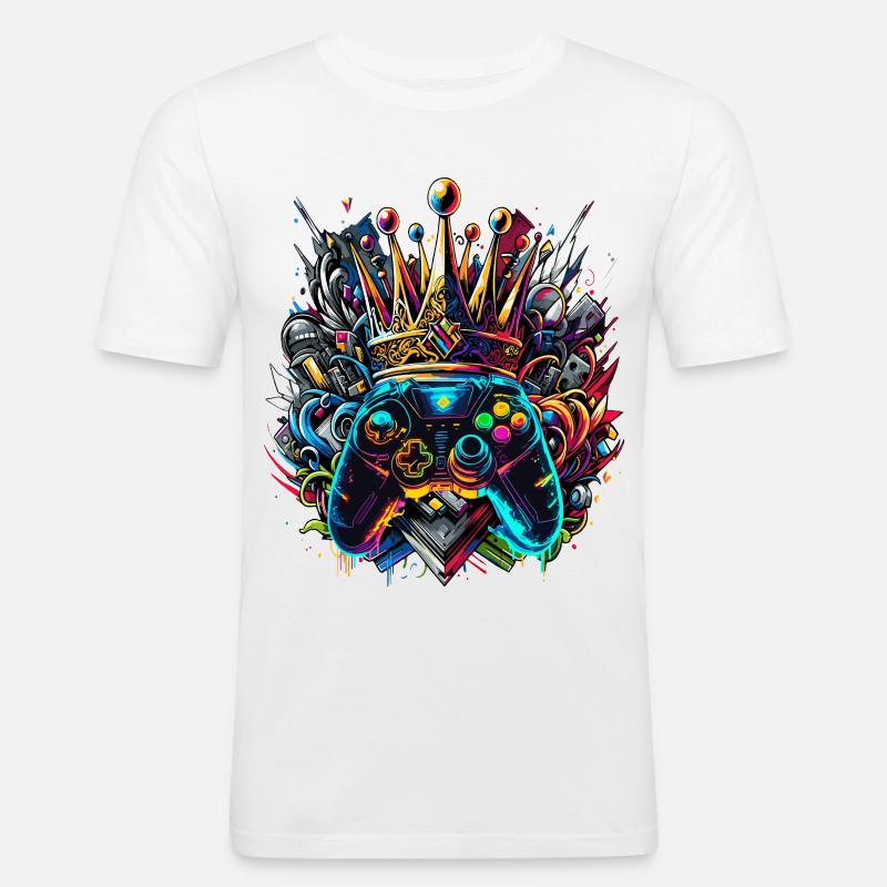 Königlicher Graffiti Gaming Controller - Männer Slim Fit T-Shirt - Weiß