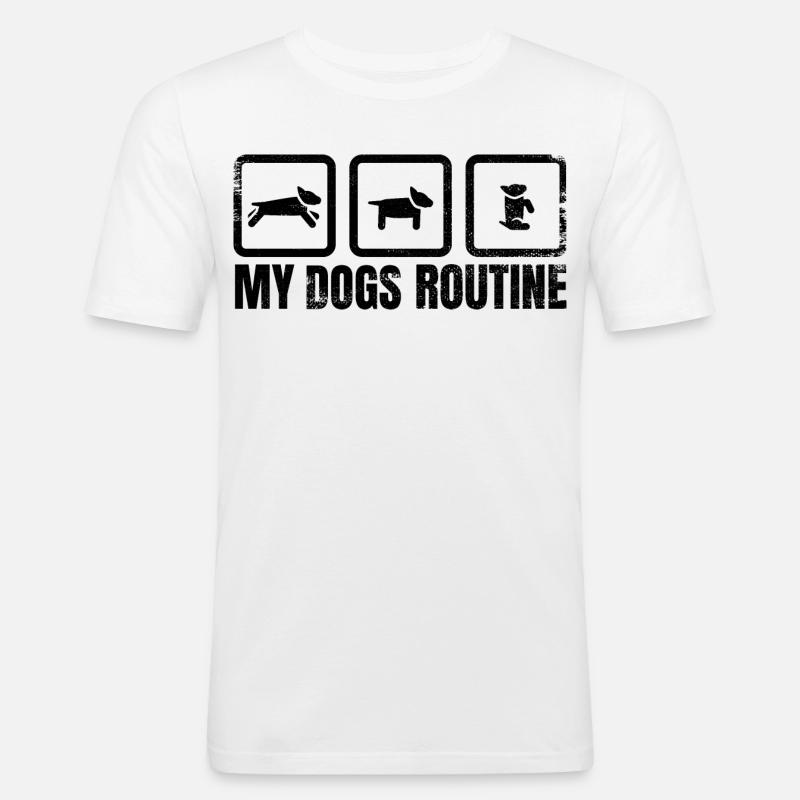 Hunde Routine - Männer Slim Fit T-Shirt - Weiß