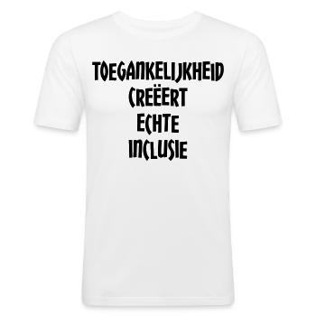 Accessibility creates true inclusion # - Men's Slim Fit T-Shirt - white - Front - Nik (191cm)