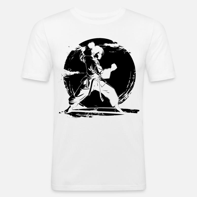 Karate Mädchen Skizze - Männer Slim Fit T-Shirt - Weiß