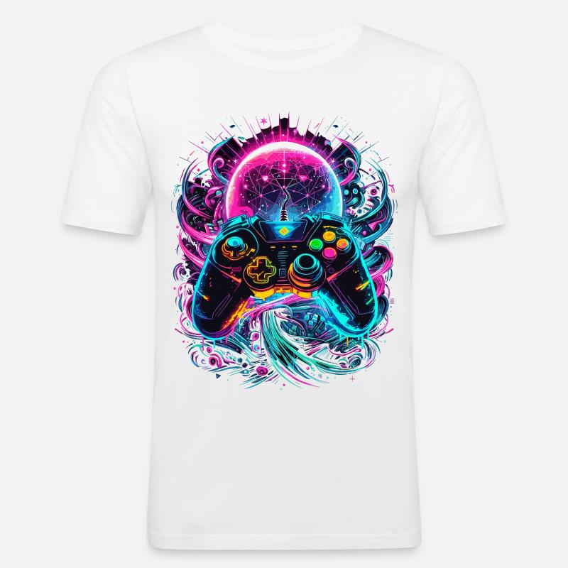 Synthwave Cyberpunk Gaming Controller - Men's Slim Fit T-Shirt - white