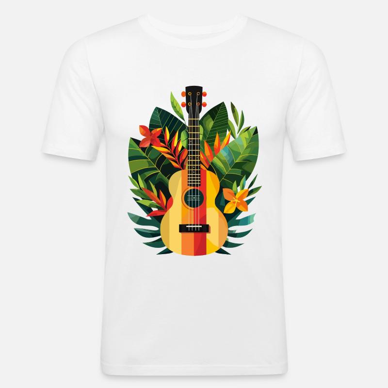Ukulele Comic Look - Männer Slim Fit T-Shirt - Weiß