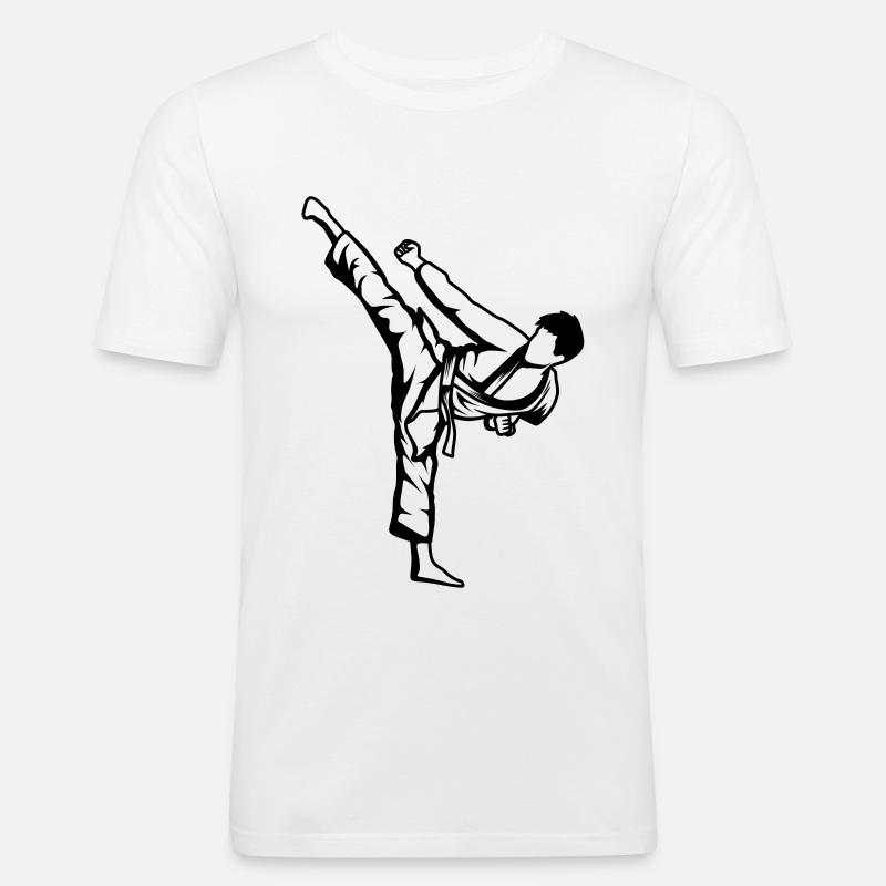 Disegno del ragazzo di karate - Maglietta aderente da uomo - bianco