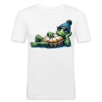 Chillige Kröte Schildkröte cool chillen Geschenk - Männer Slim Fit T-Shirt - Weiß - Vorne - Nik (191cm)