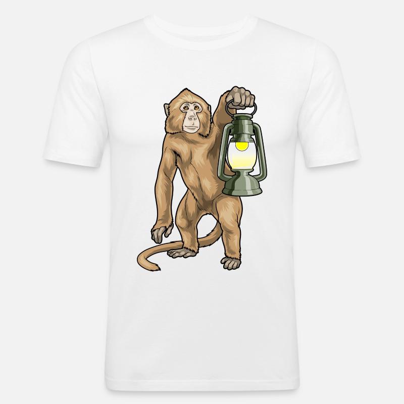 Affe Laterne - Männer Slim Fit T-Shirt - Weiß