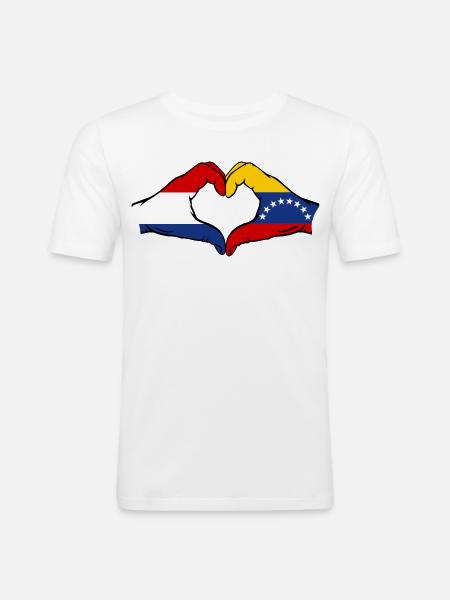 Holland Venezuela Flag Hands Heart Shape - Men's Slim Fit T-Shirt - white