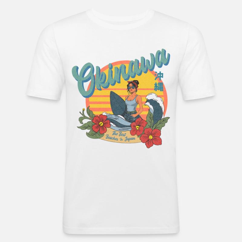 Okinawa Beaches (Halftone Version) - Männer Slim Fit T-Shirt - Weiß