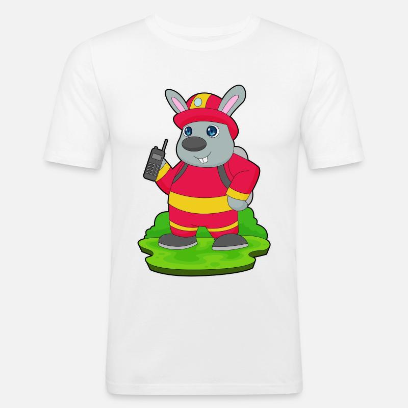 Rabbit Firefighter Fire Brigade - Men's Slim Fit T-Shirt - white