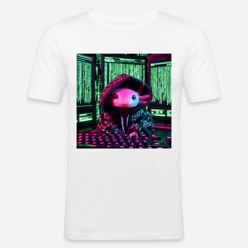 Cyber-Axolotl im digitalen Code-Look - Männer Slim Fit T-Shirt - Weiß