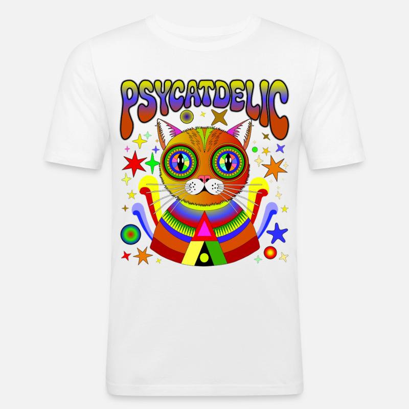 PSYCATDELIC - Männer Slim Fit T-Shirt - Weiß