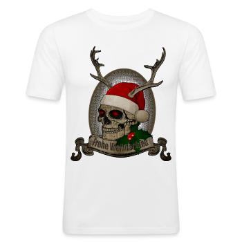 Totenkopf mit Geweih Frohe Weihnachten - Männer Slim Fit T-Shirt - Weiß - Vorne - Nik (191cm)