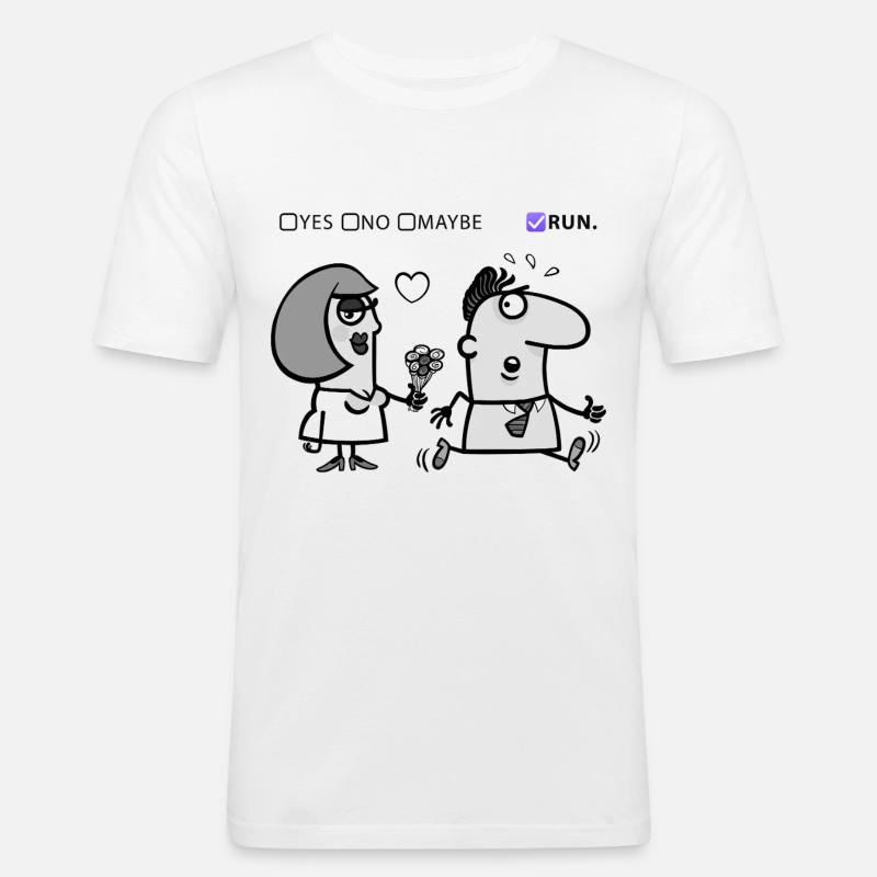 Liebe oder Flucht – Skurriles Humor-Design - Männer Slim Fit T-Shirt - Weiß