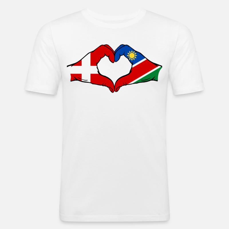 Dänemark Namibia Flagge Herz - Männer Slim Fit T-Shirt - Weiß