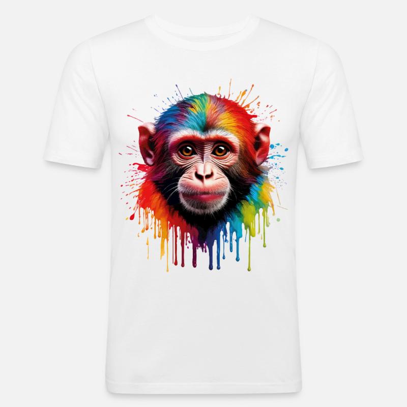 Bunter Affe mit Farbexplosion - Männer Slim Fit T-Shirt - Weiß