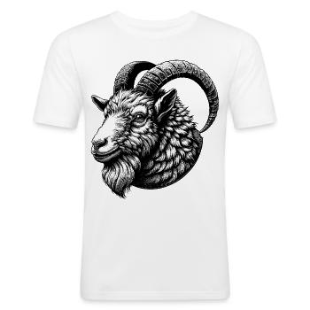 Mystischer Widder Ziegenbock Illustration - Männer Slim Fit T-Shirt - Weiß - Vorne - Nik (191cm)