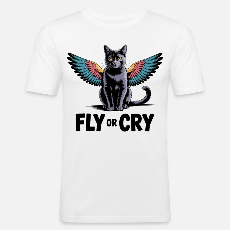 Fliege oder rufe Katze - Männer Slim Fit T-Shirt - Weiß